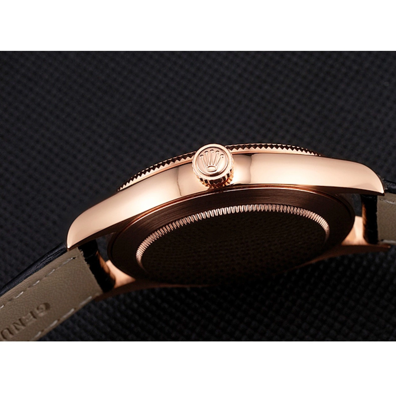 AAA Replica Watches Rose Dial White Leather Case Black Strap Swiss Gold Rolex Datejust 0709